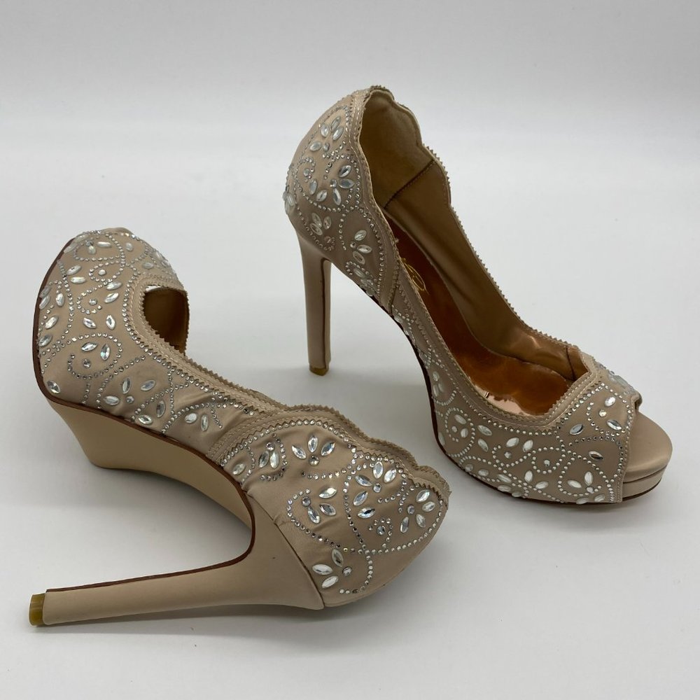 XYD Peep Toe Platform Rhinestones Bridal Pumps - Picture 6 of 10
